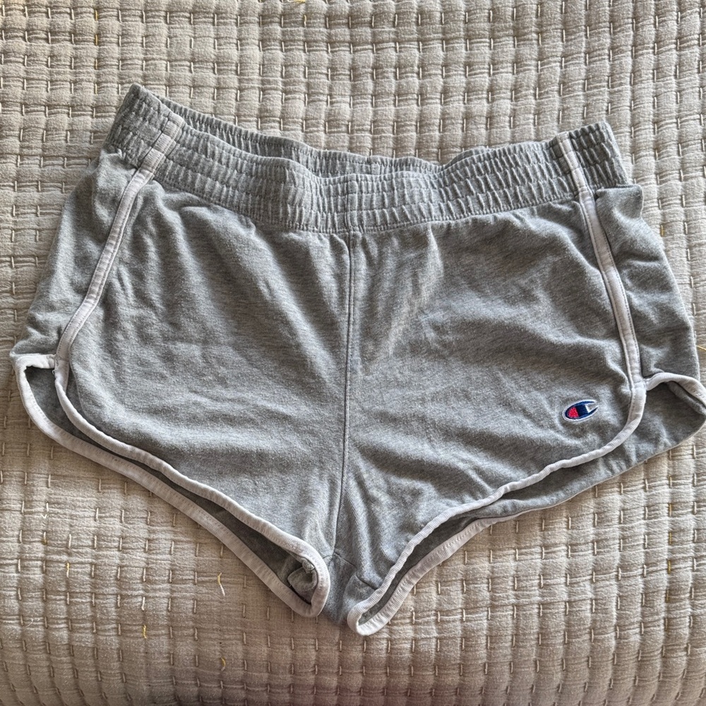 Champion Women's Light Gray Athletic Shorts with Logo